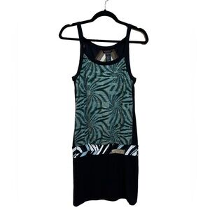 Custo Barcelona Black and Green Midi Dress